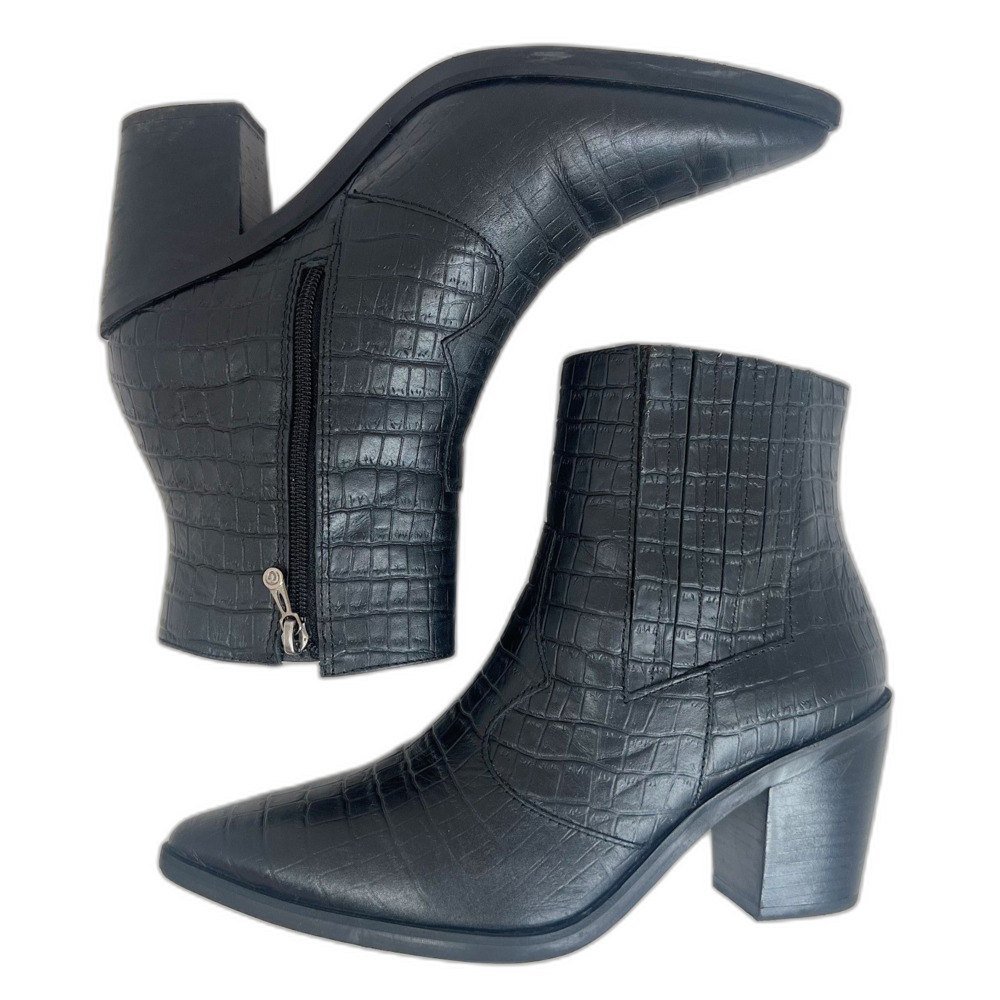 Blondo Black Leather Crocodile Embossed Booties Cowboy Ankle Boots Size 9 - Picture 1 of 8